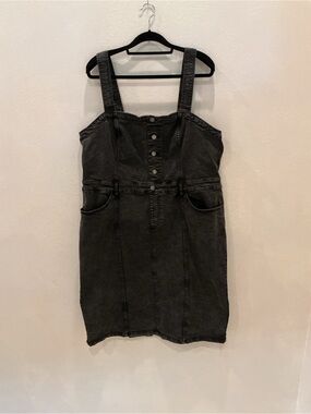 Black Distressed Denim Pinafore Dress with Button Front Size 2X NWOT